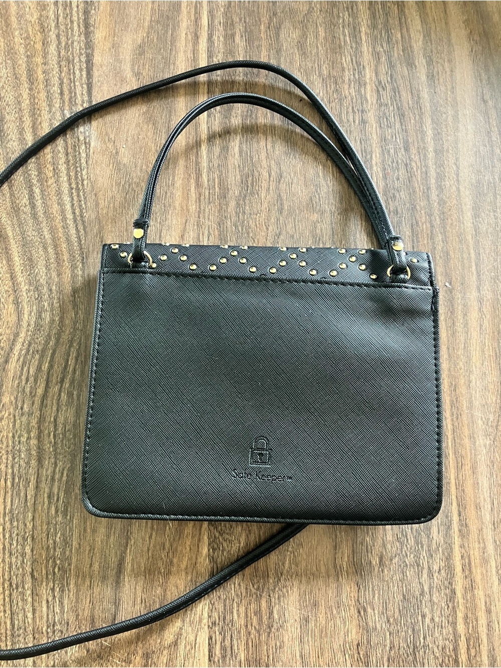 Black Studded Crossbody Bag with Gold Accent - Picture 5 of 6